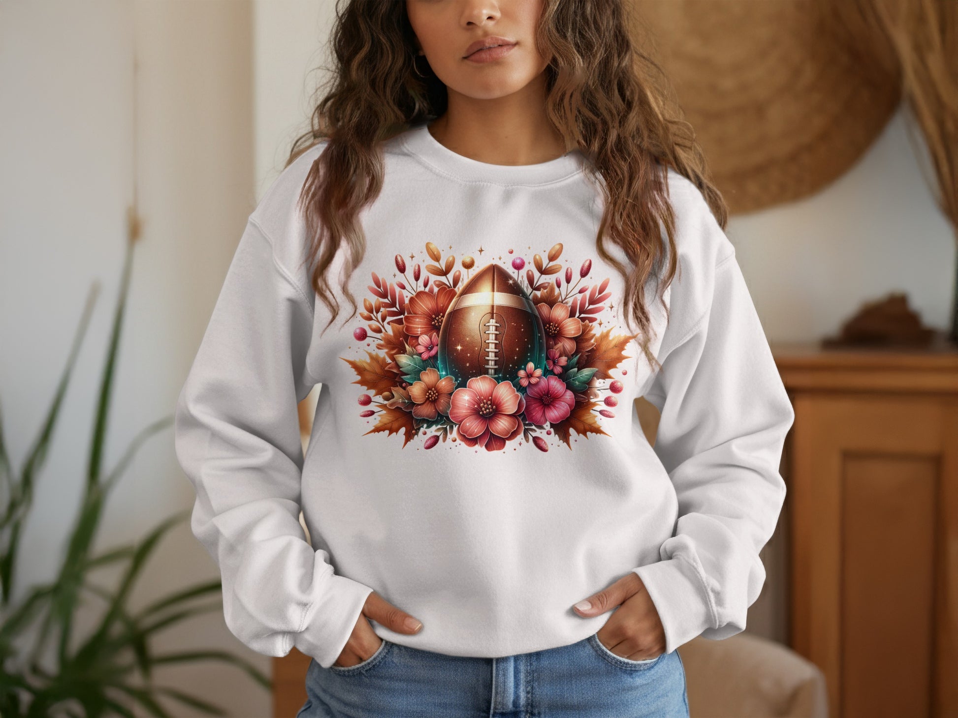 Autumnal Football Floral Print White Sweatshirt product