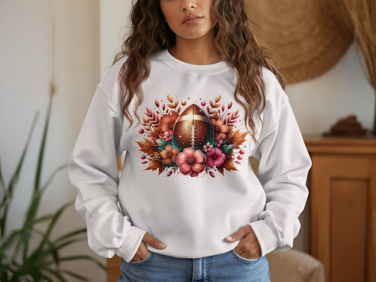 Autumnal Football Floral Print White Sweatshirt product