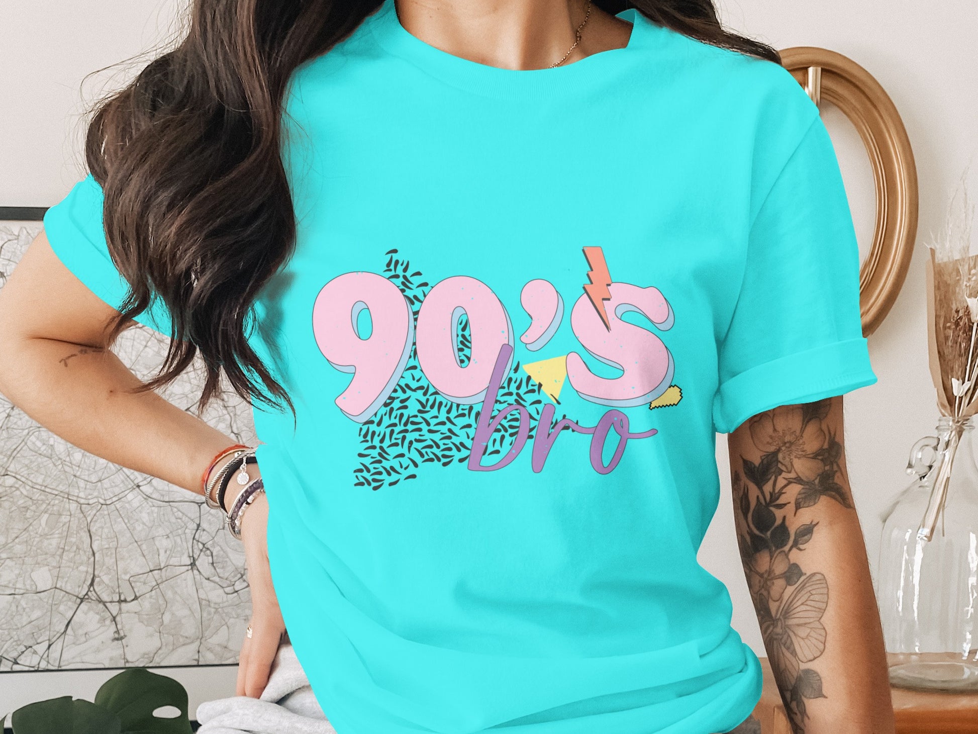 Vibrant 90's Bro Graphic Design T-Shirt