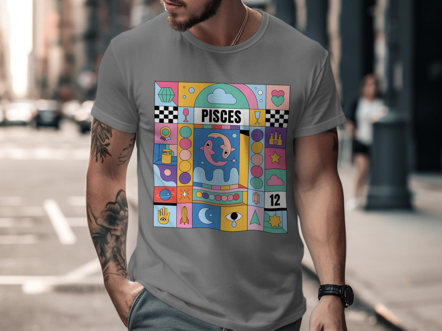 Vibrant Pisces Zodiac Cartoon Design T-shirt