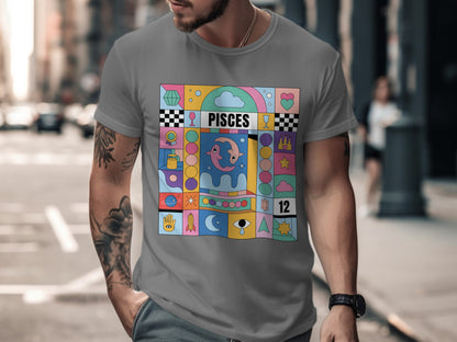 Vibrant Pisces Zodiac Cartoon Design T-shirt