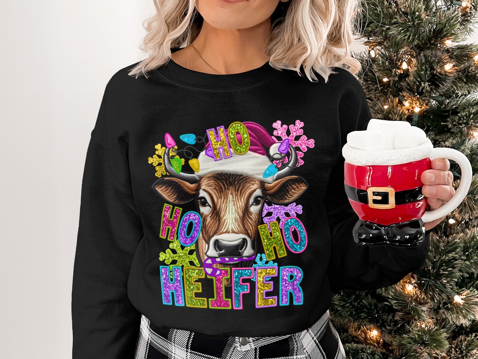 Festive No Ho Heifer Colorful Christmas Top