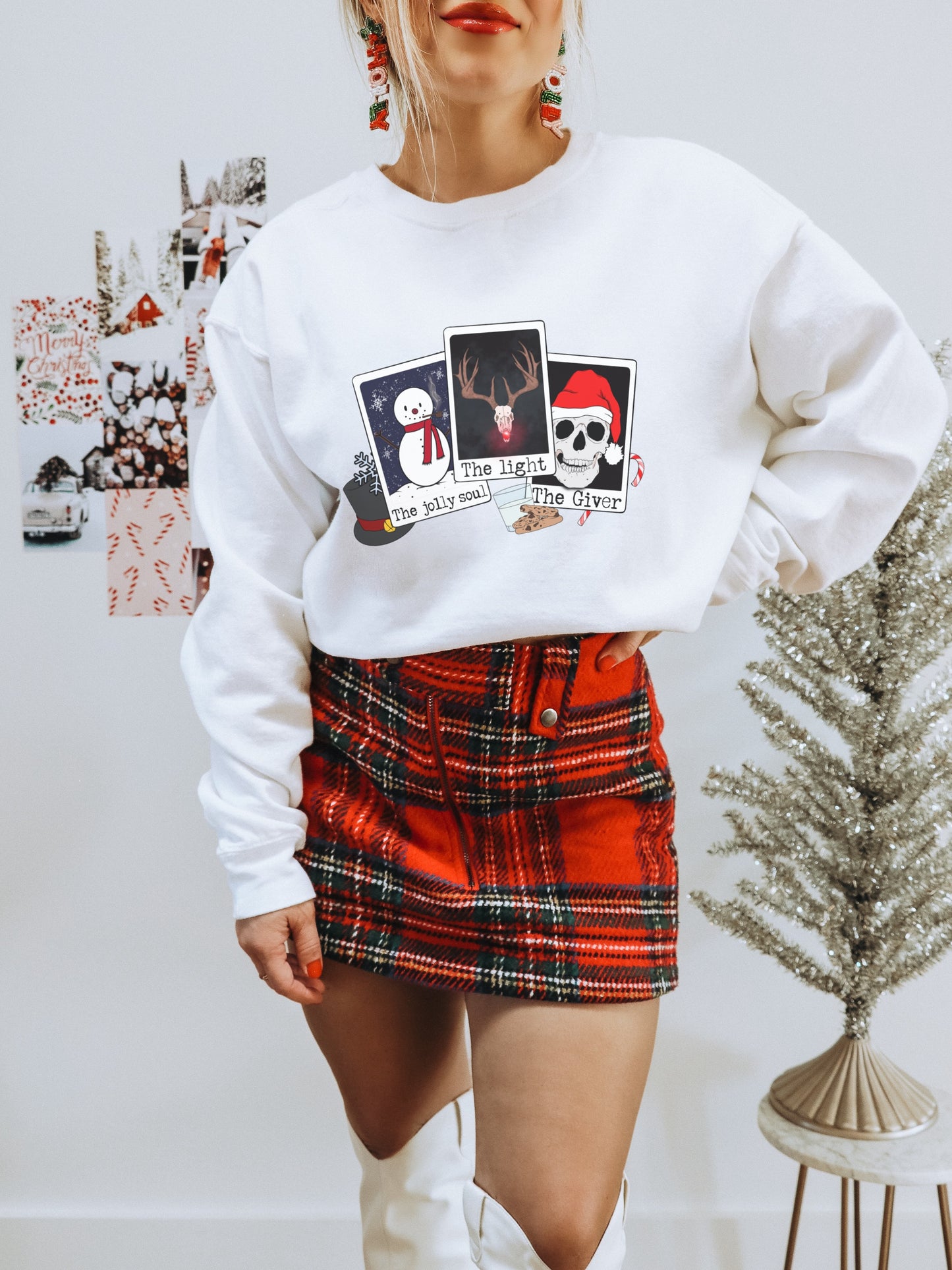 Festive holiday sweater featuring seasonal character design