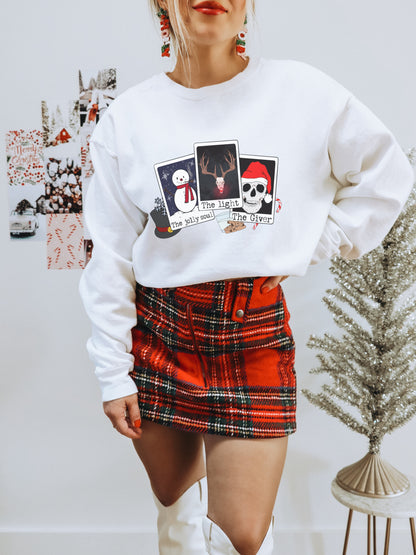 Festive holiday sweater featuring seasonal character design