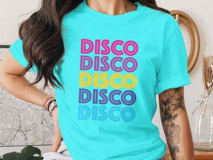 Colorful Disco Graphic Print T-Shirt for Retro Vibes