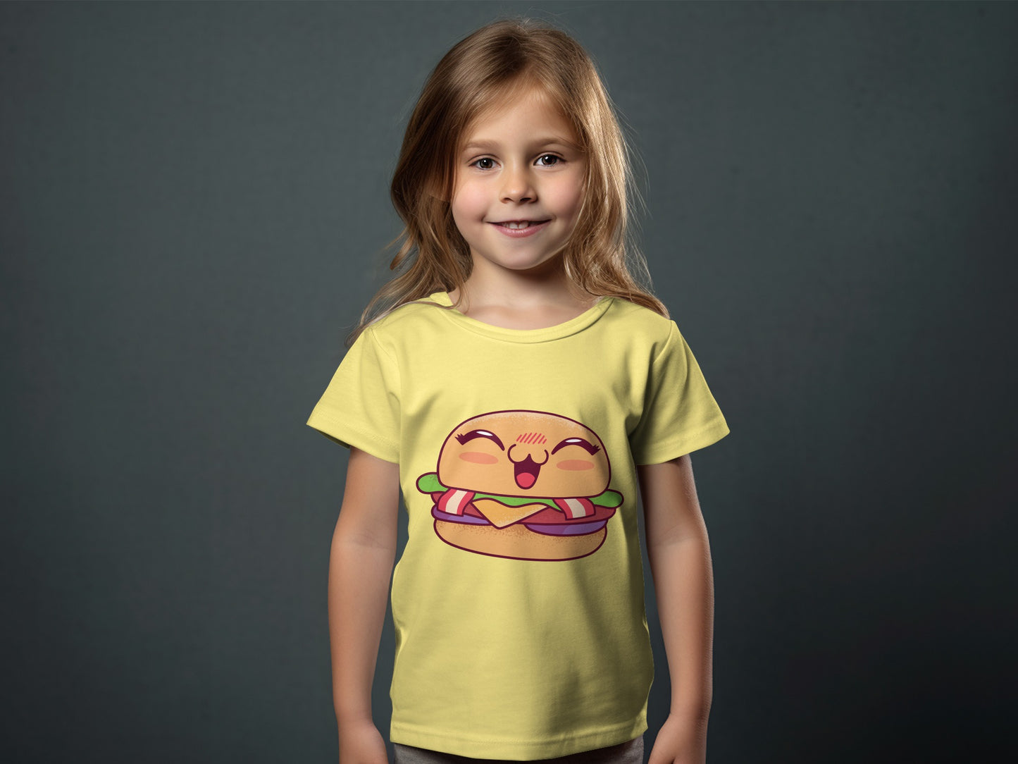 Cute Smiling Burger Graphic T-shirt for Kids Product