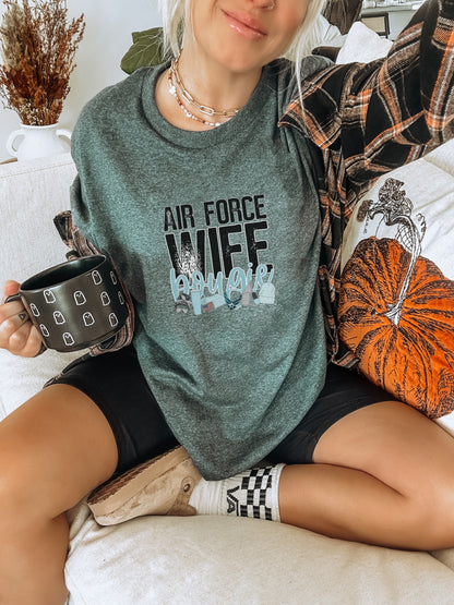 Air Force Wife Proud Graphic Green Sweatshirt