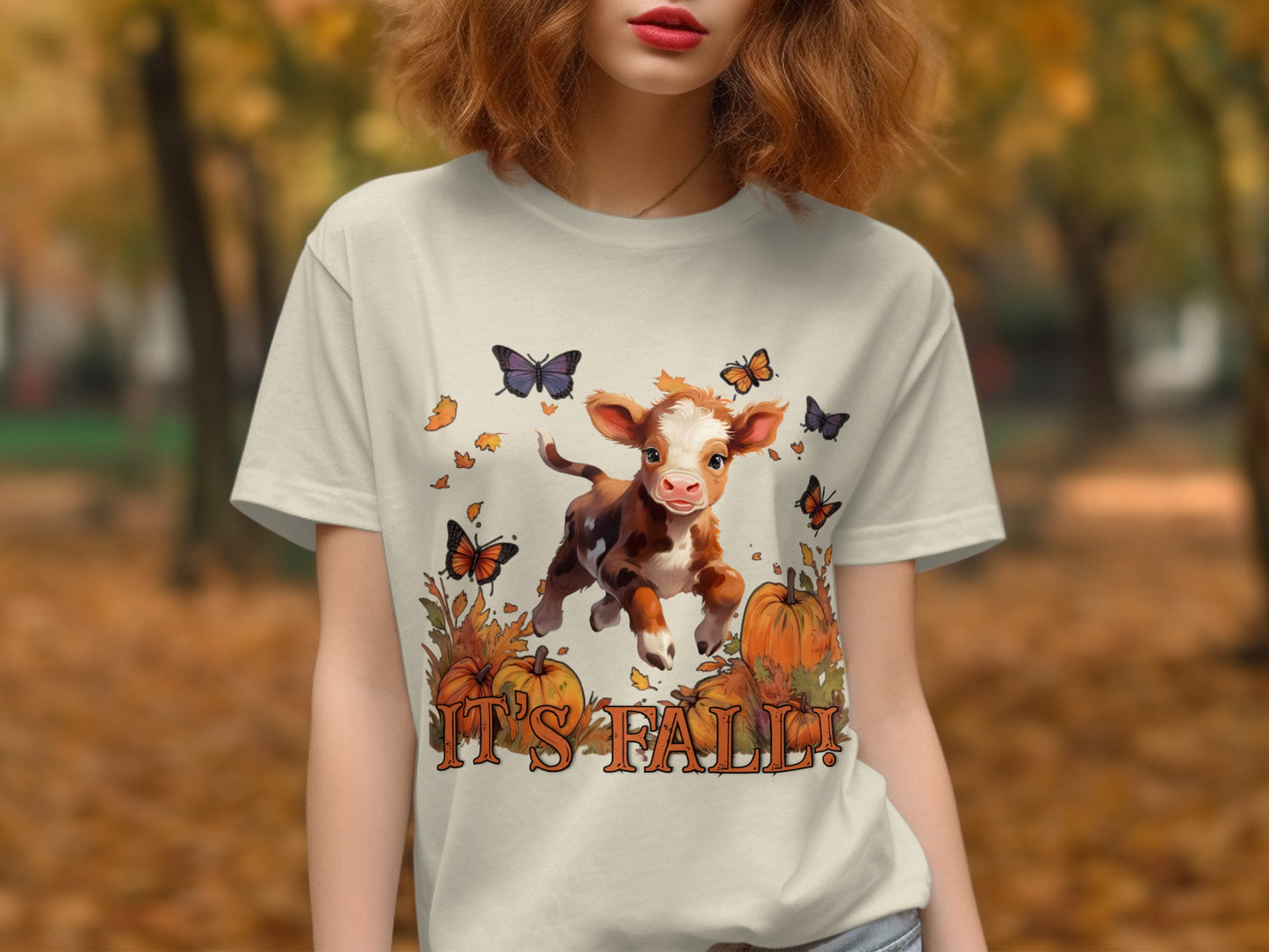 It's Fall Cute Cow and Butterflies T-Shirt