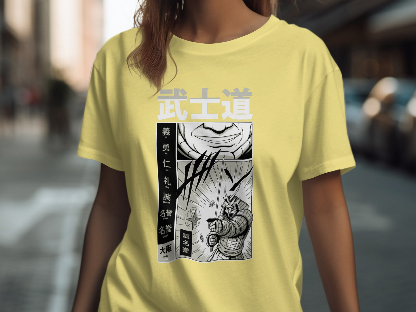 Bushido Warrior Manga Style Graphic Print T-Shirt