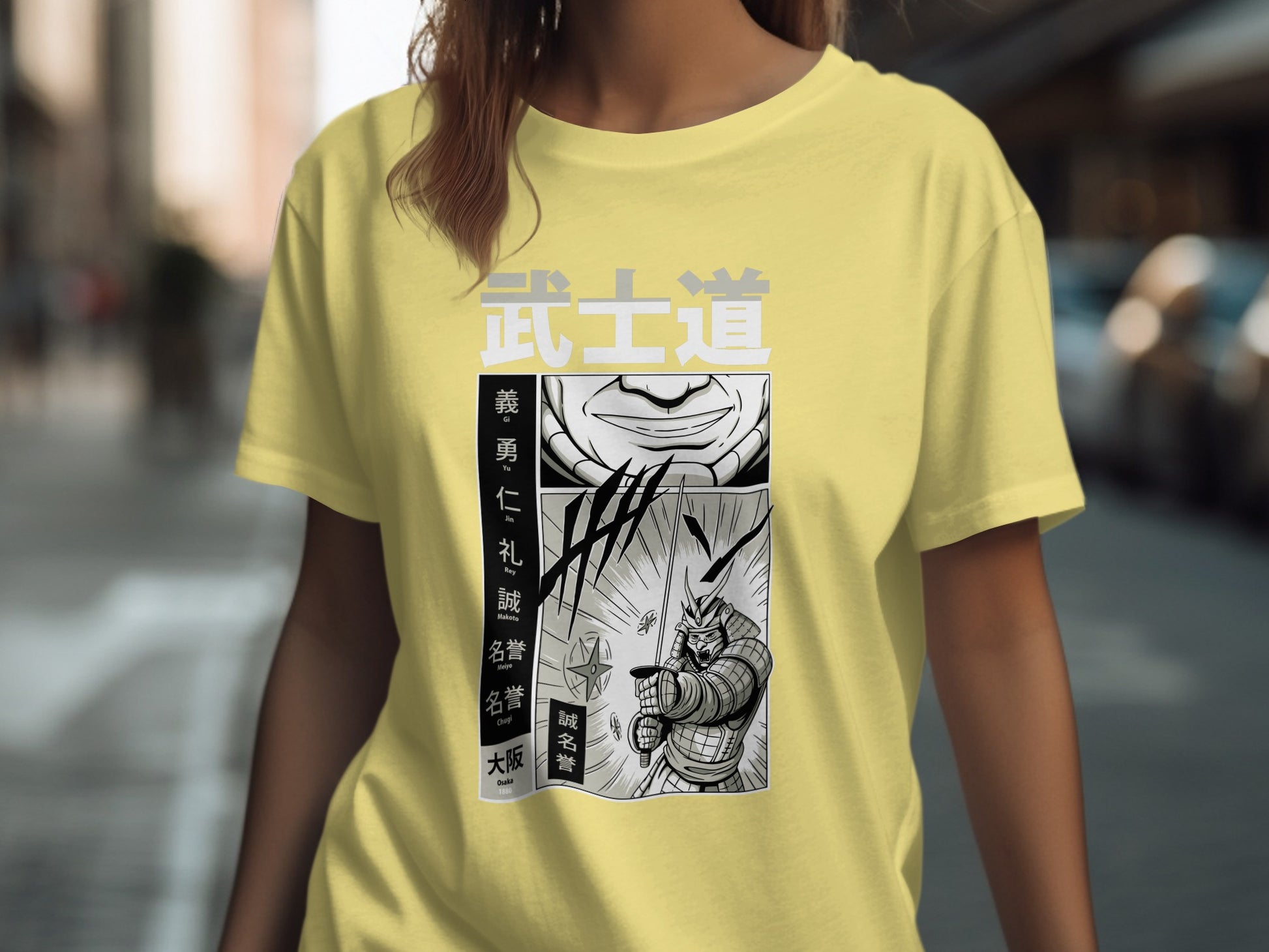 Bushido Warrior Manga Style Graphic Print T-Shirt
