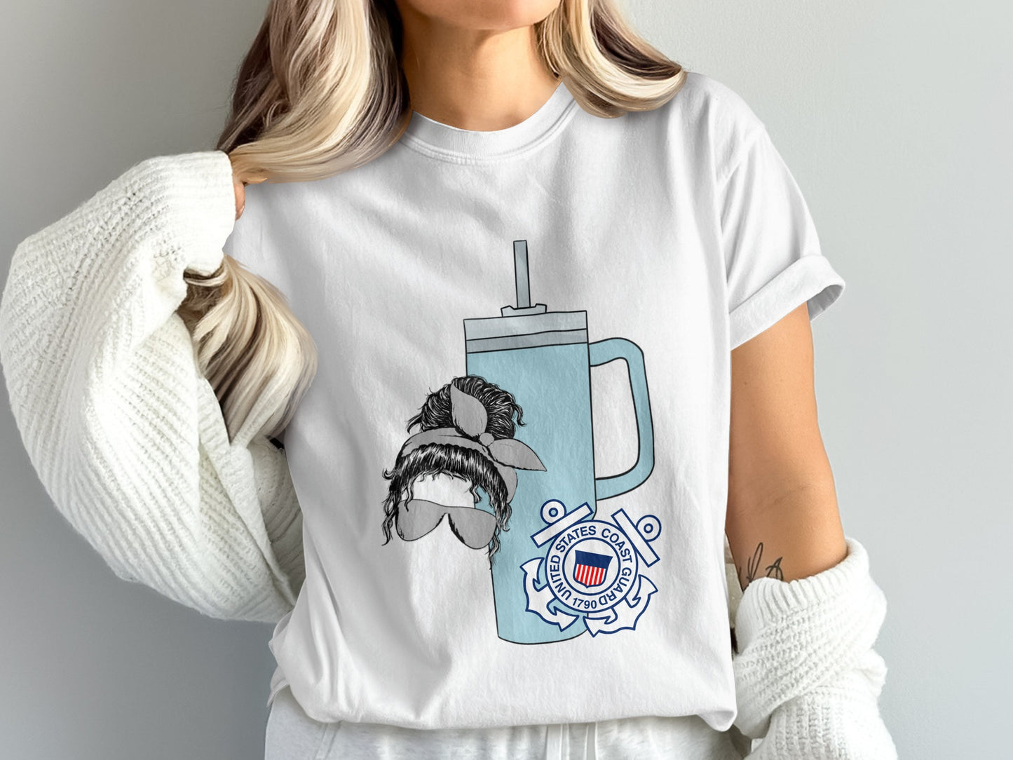 Coast Guard Badge and Coffee Mug Graphic T-Shirt