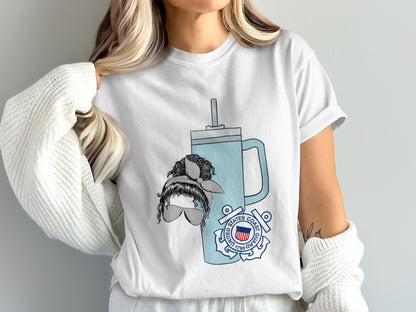 Coast Guard Badge and Coffee Mug Graphic T-Shirt
