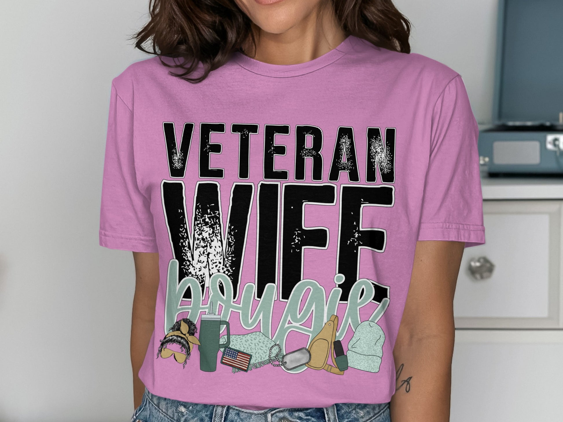 Veteran Wife Bougie Graphic T-Shirt for Women