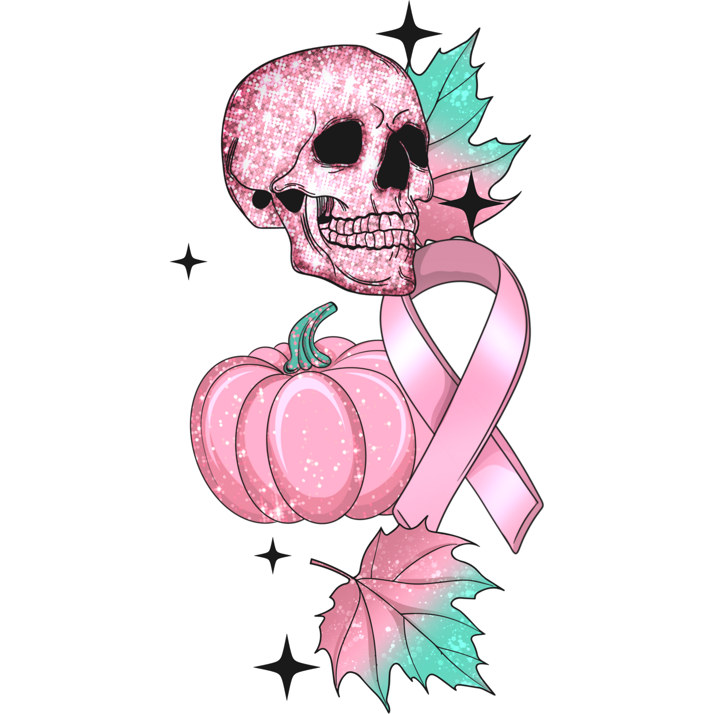 Sparkling Skull with Pink Ribbon Design Art Print