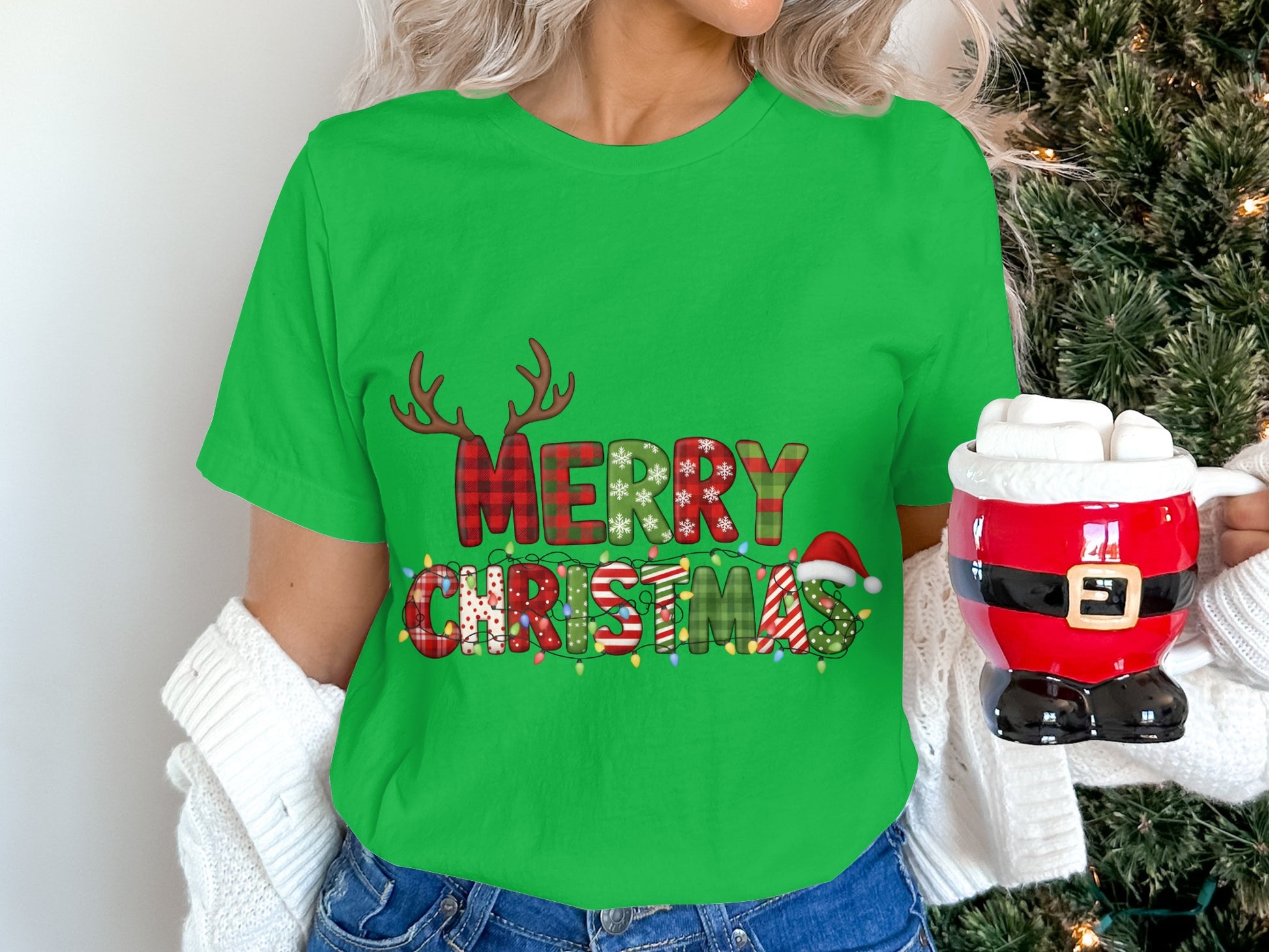 Merry Christmas Reindeer Antlers Holiday T-shirt