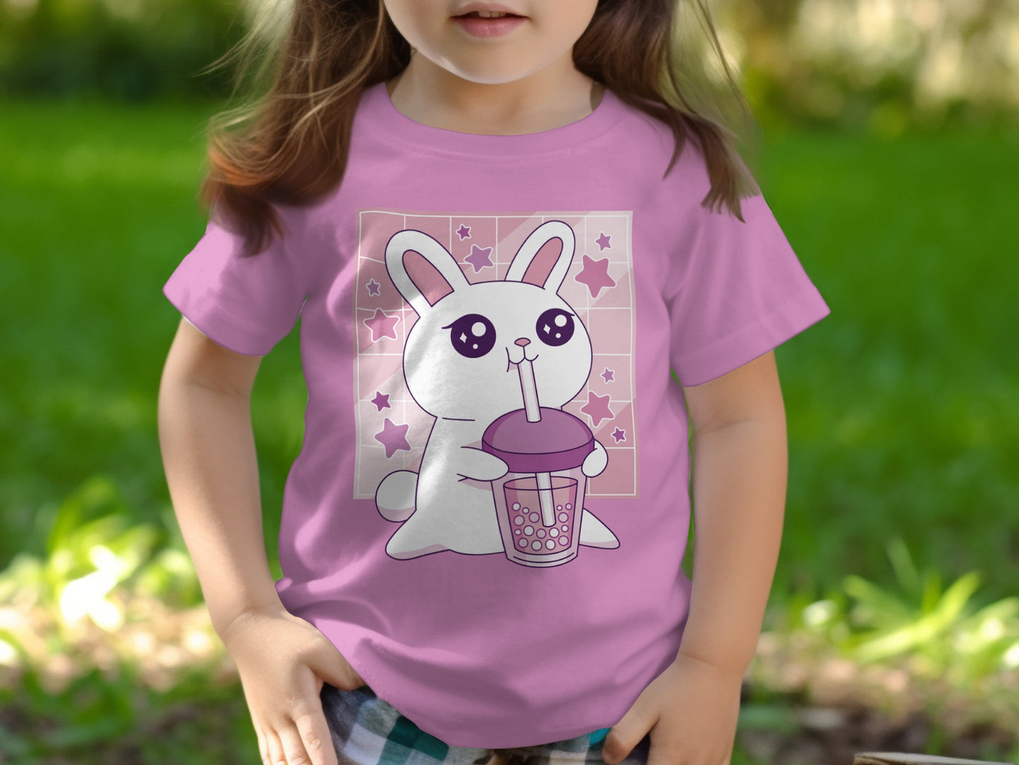 Adorable Cartoon Bunny Drinking Boba Tea T-shirt