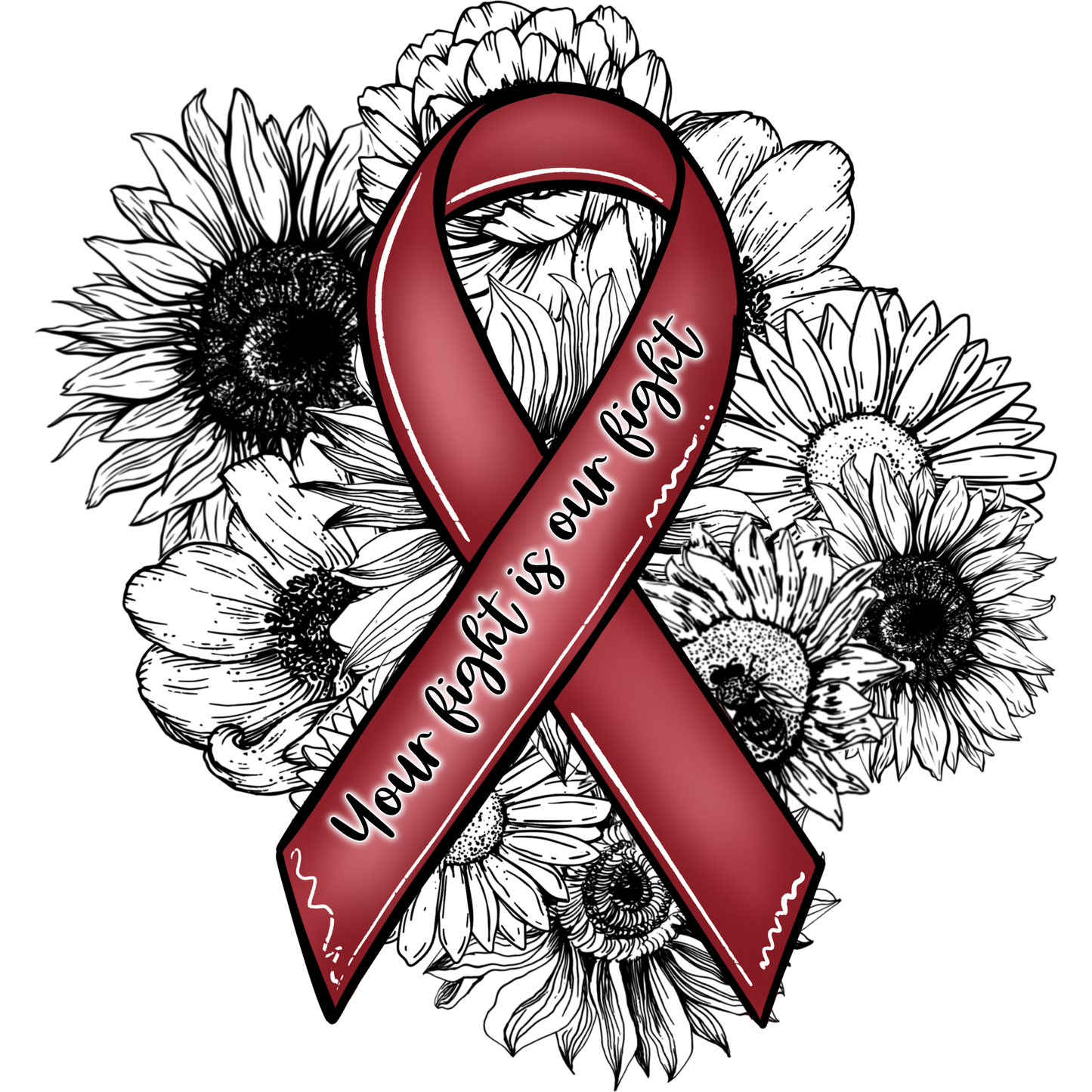 Your Fight Is Our Fight Red Ribbon Flower Print