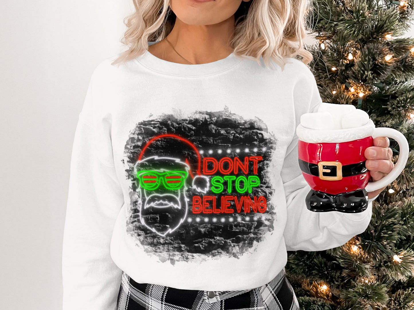 Don't Stop Believing Santa Sweatshirt Festive Wear