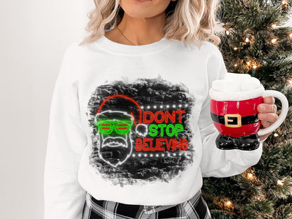 Don't Stop Believing Santa Sweatshirt Festive Wear