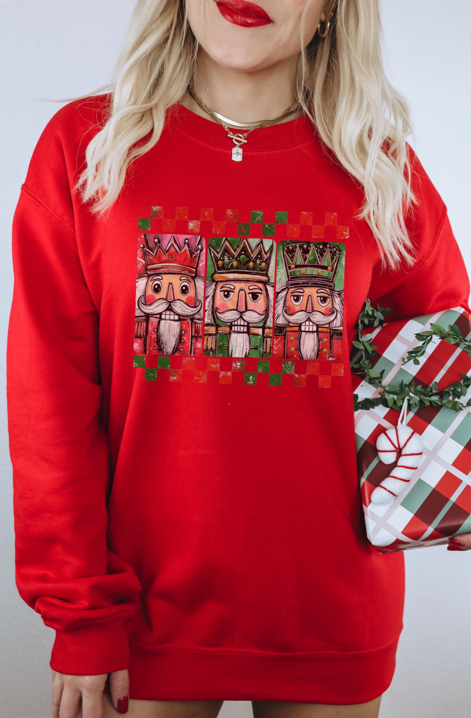 Red Christmas Nutcracker Graphic Print Sweatshirt