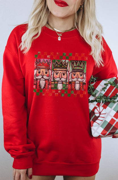 Red Christmas Nutcracker Graphic Print Sweatshirt
