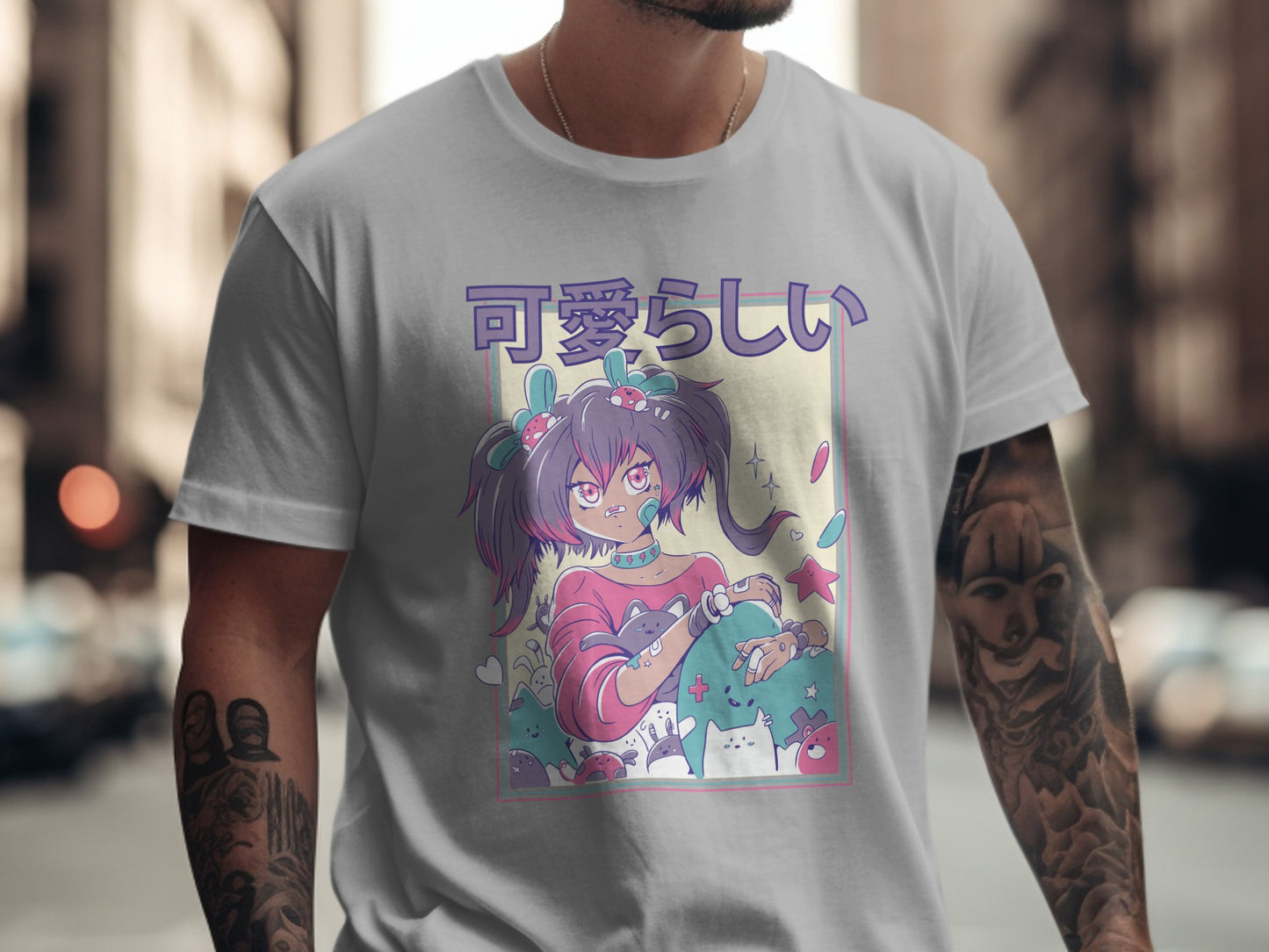 Cat Lover Anime Girl Streetwear Style T-Shirt Design