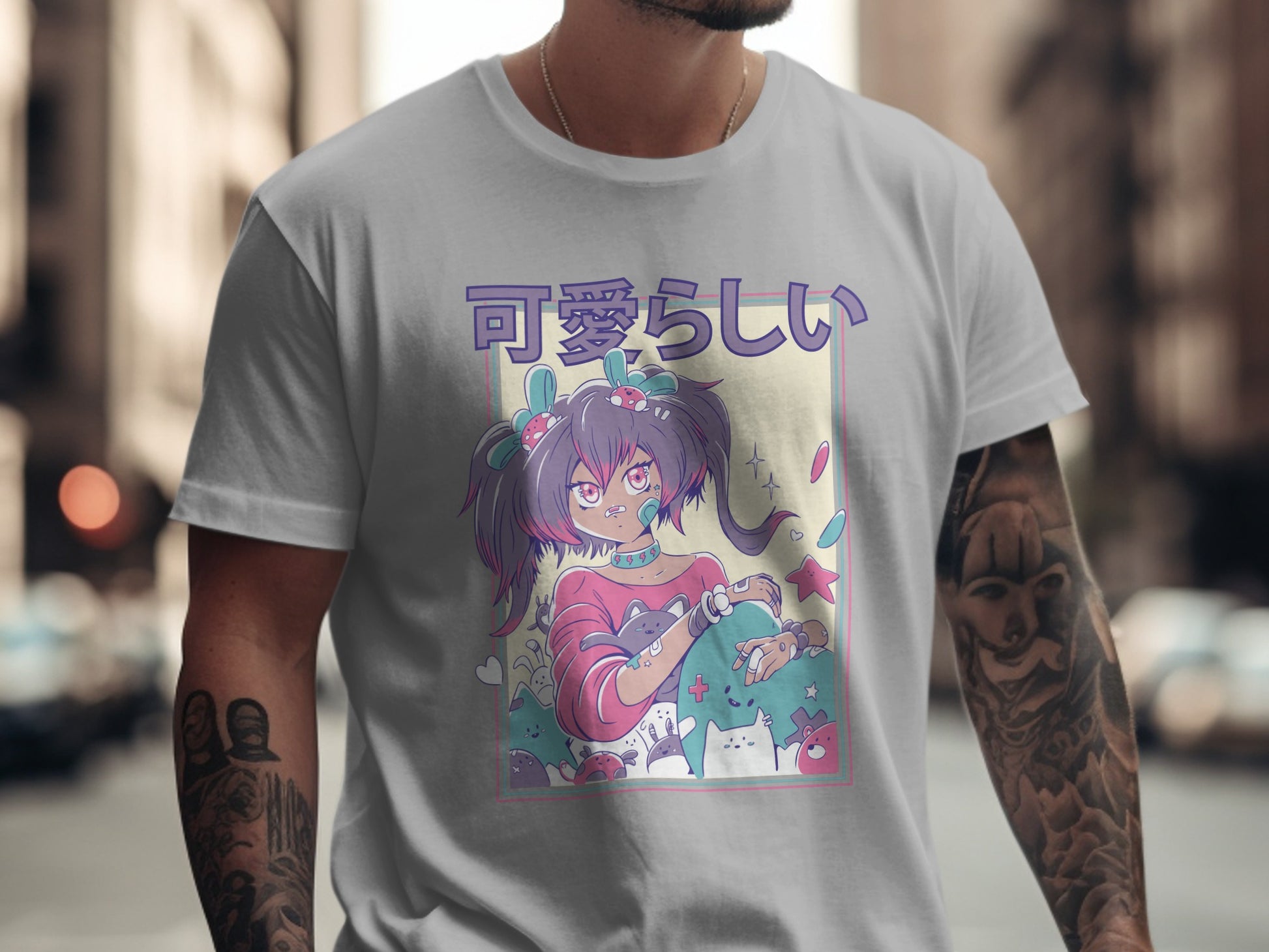 Cat Lover Anime Girl Streetwear Style T-Shirt Design