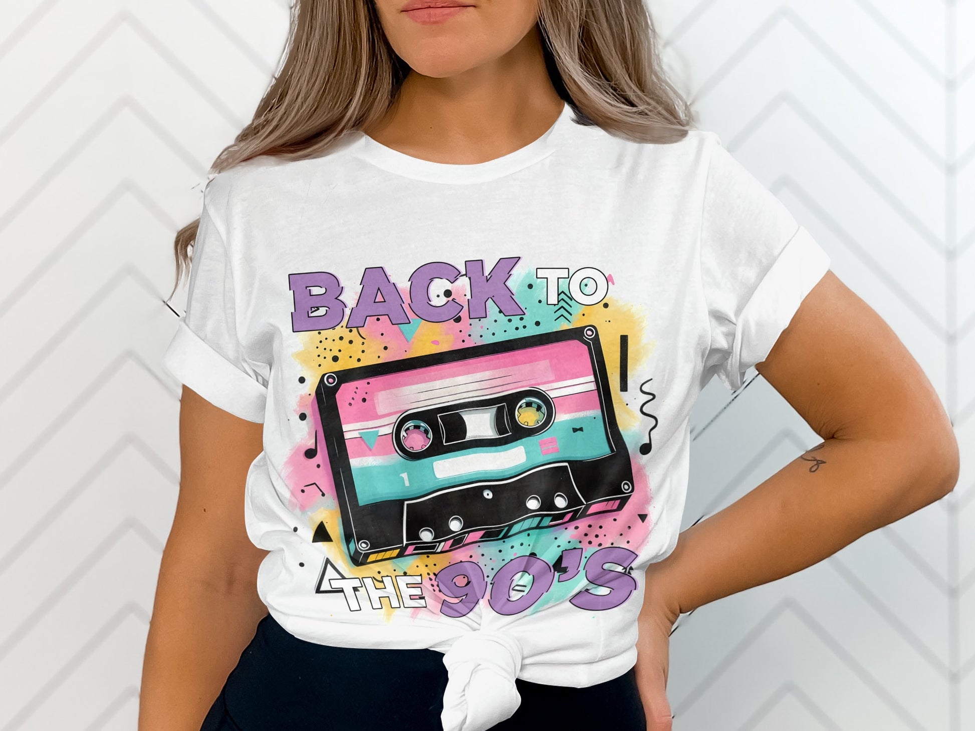 Retro 90s Style Graphic Tee with Vintage Cassette Design