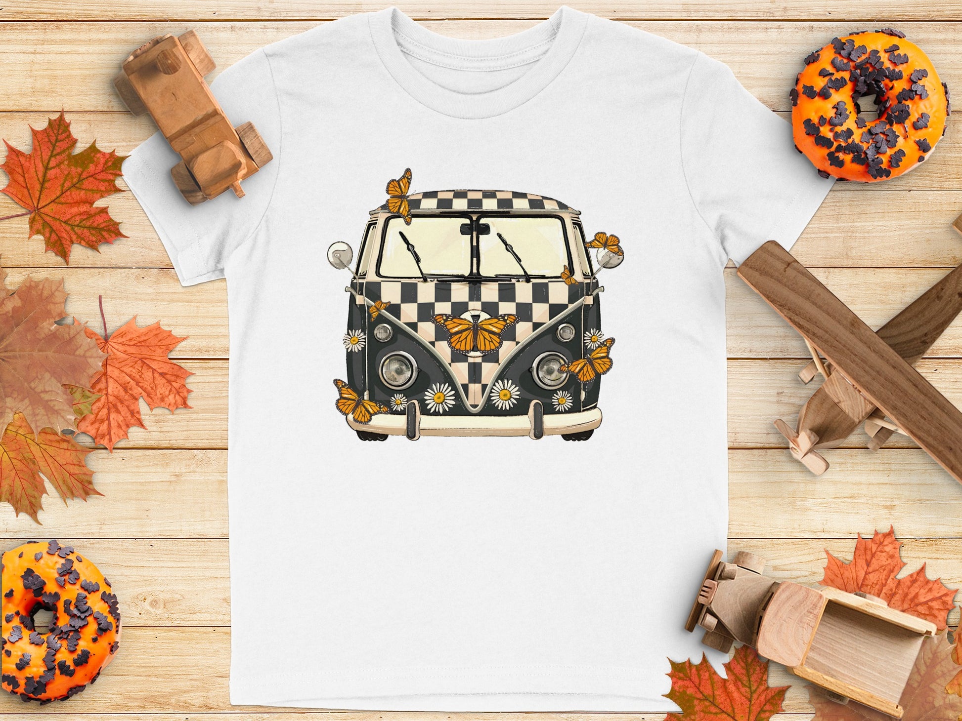 Retro Van with Floral and Butterfly Design T-shirt