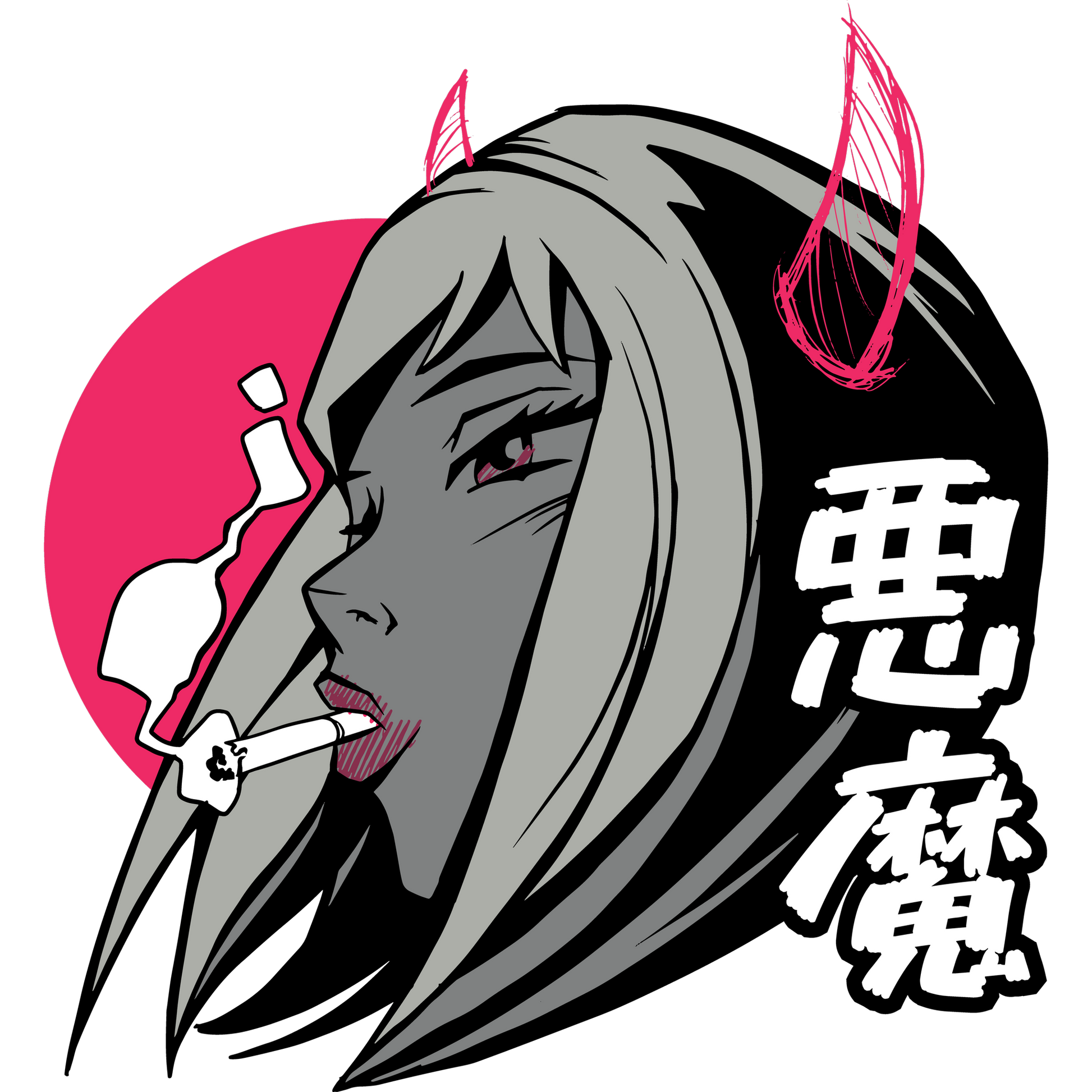 Anime Devil Girl Smoking Japanese Art Print