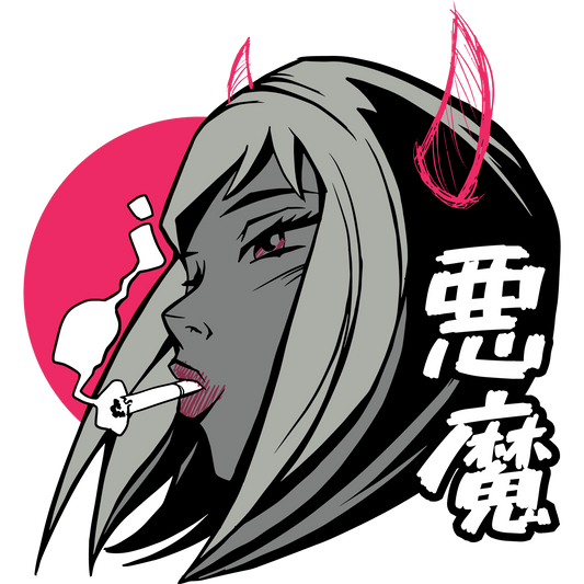Anime Devil Girl Smoking Japanese Art Print