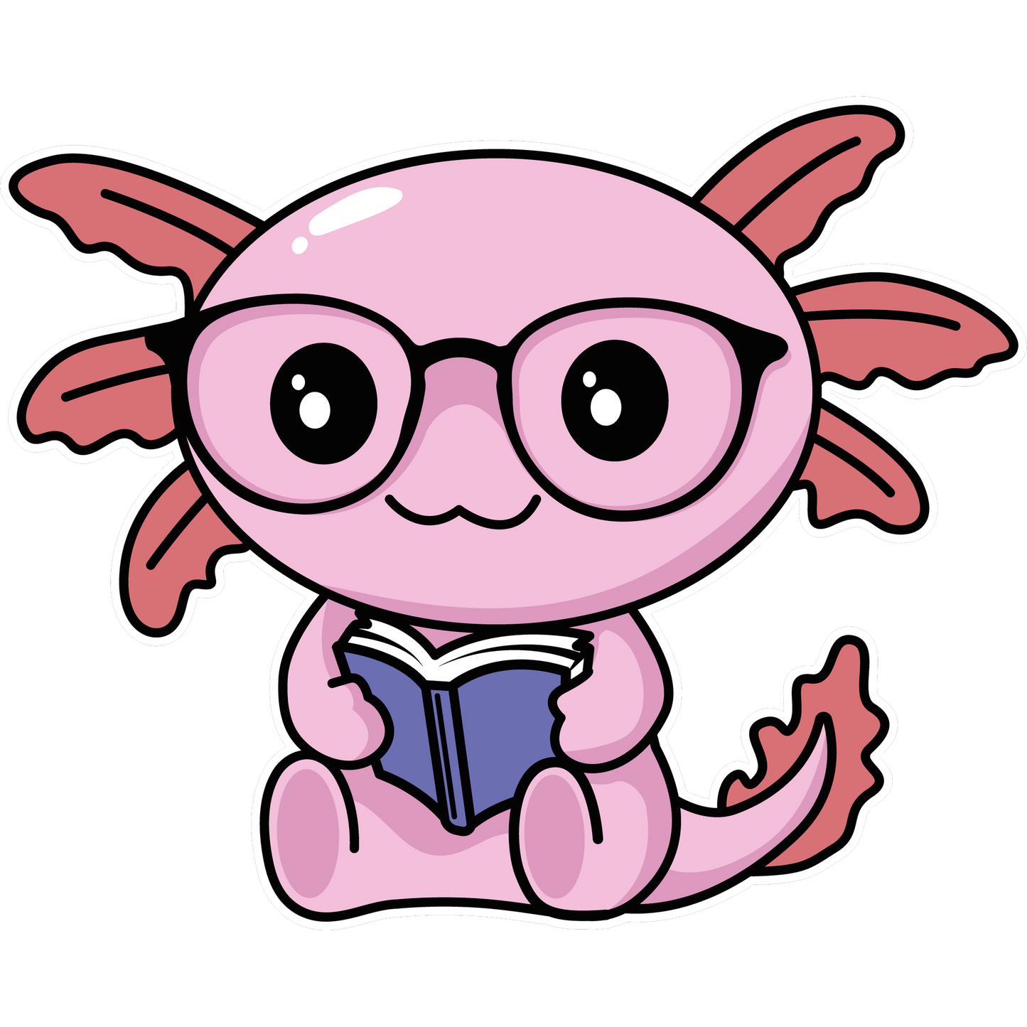 Adorable Axolotl with Glasses Reading Book Sticker