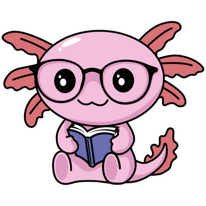 Adorable Axolotl with Glasses Reading Book Sticker