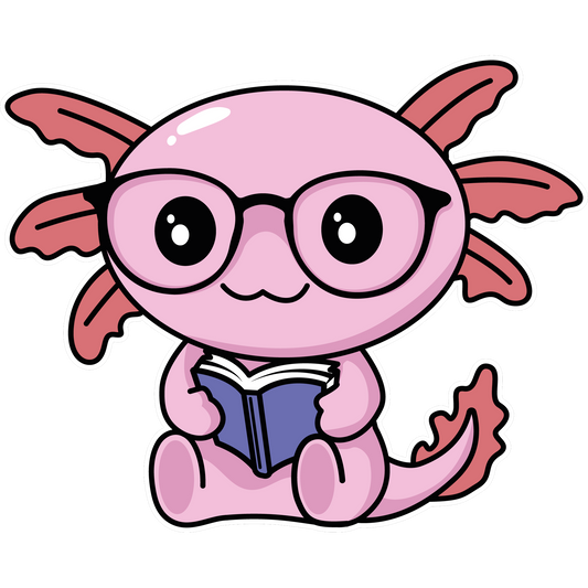 Adorable Axolotl with Glasses Reading Book Sticker