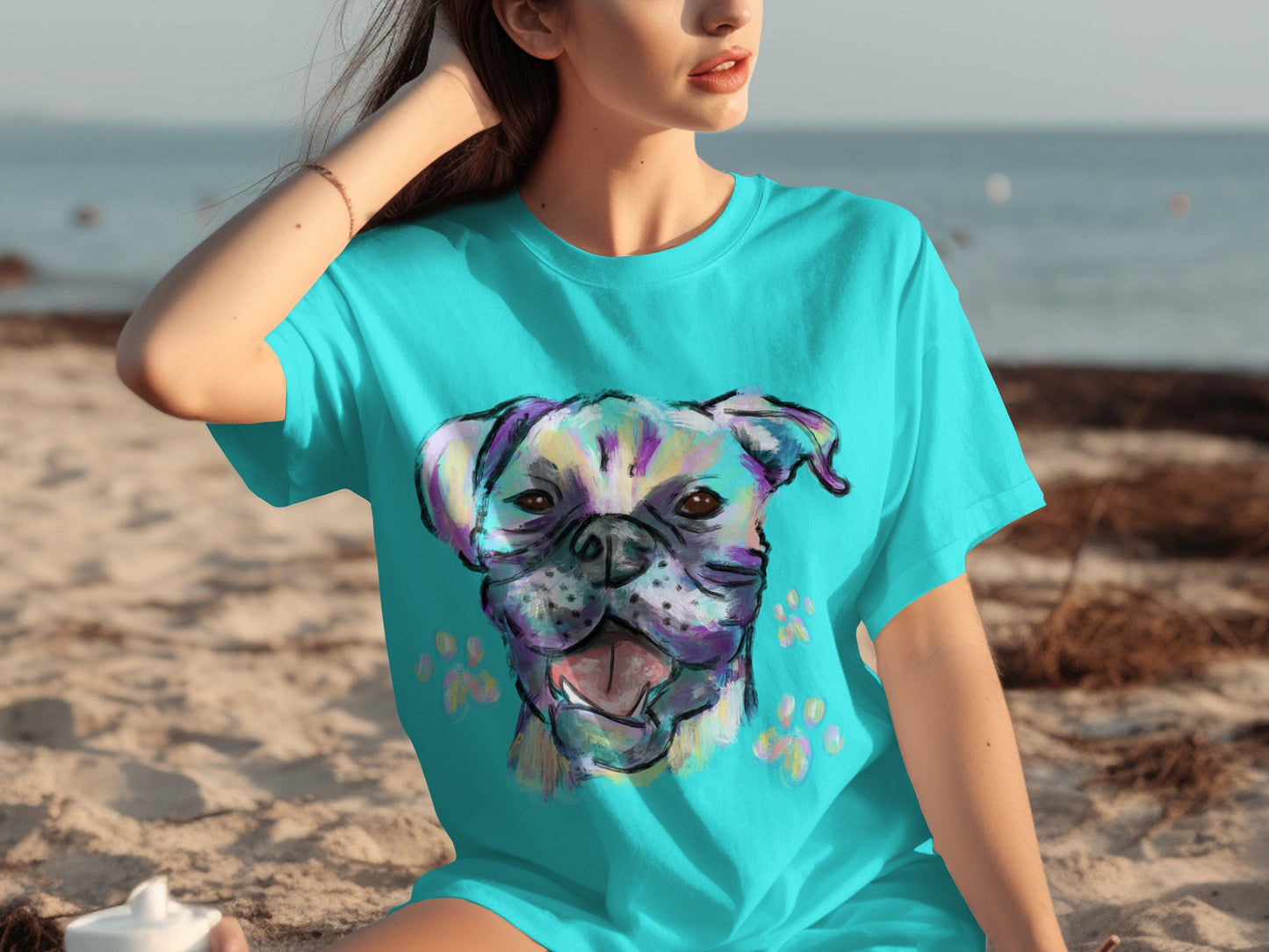 Colorful Dog Print Beachwear Top Casual T-shirt Product