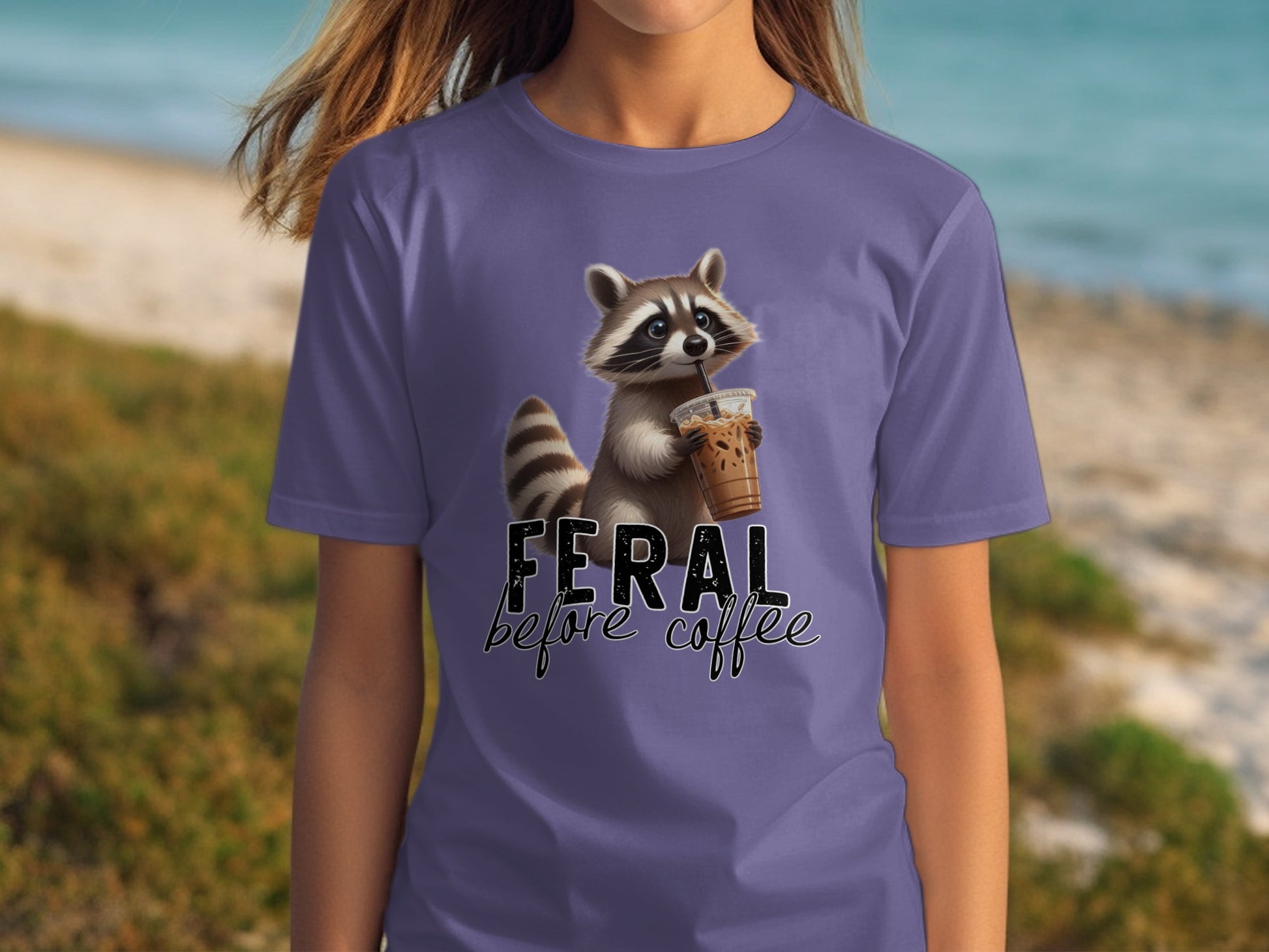 Feral Before Coffee Funny Raccoon Graphic Novelty Shirt