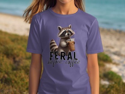 Feral Before Coffee Funny Raccoon Graphic Novelty Shirt