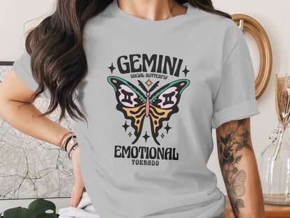 Gemini Social Butterfly Emotional Tornado Graphic Shirt