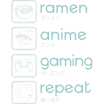 Cute Ramen Anime Gaming Repeat Themed Graphic Design