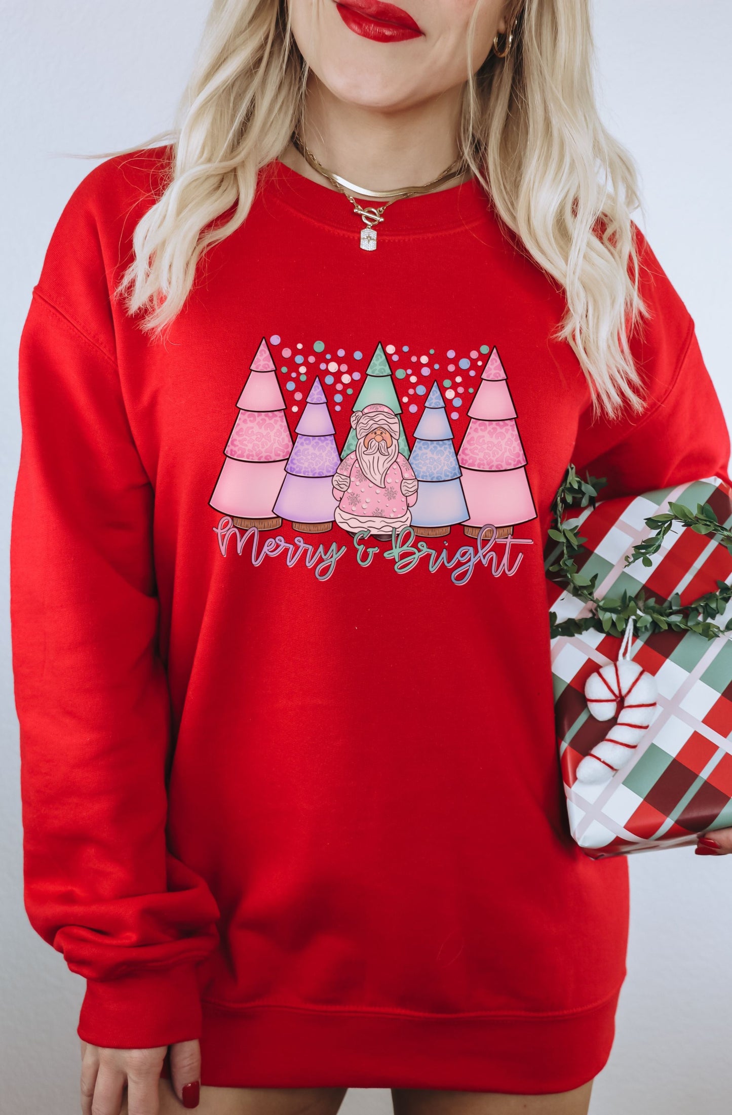 Merry & Bright Christmas Sweatshirt with Santa Design