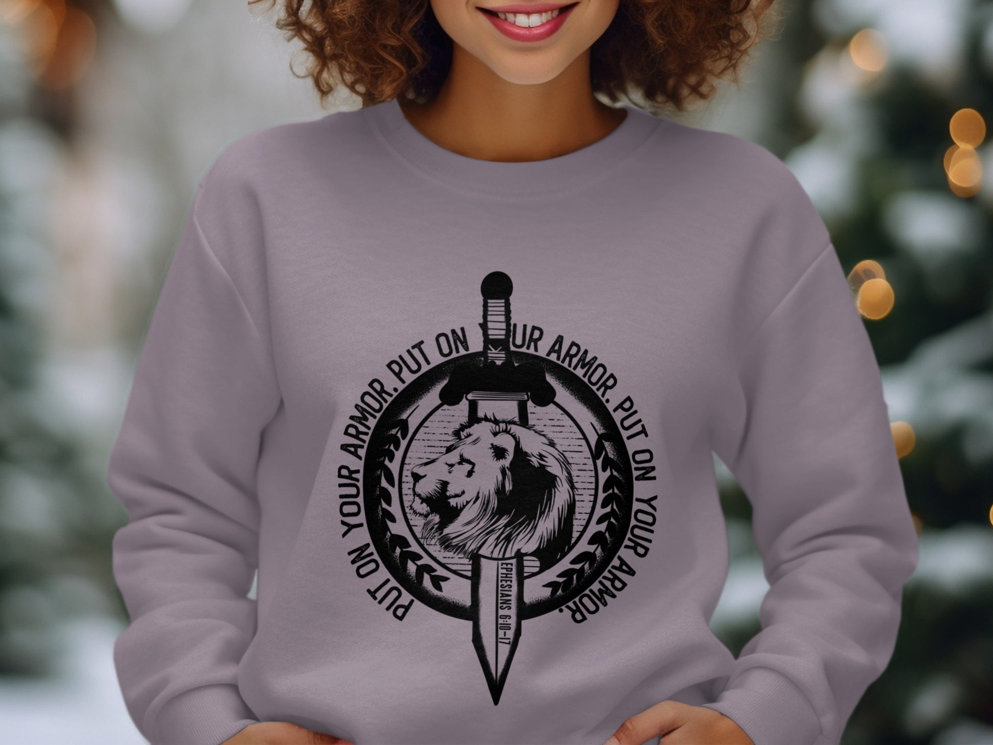 Put On Your Armor Lion Sword Graphic Sweatshirt