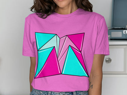 Vibrant Geometric Design on Pink Tee Product