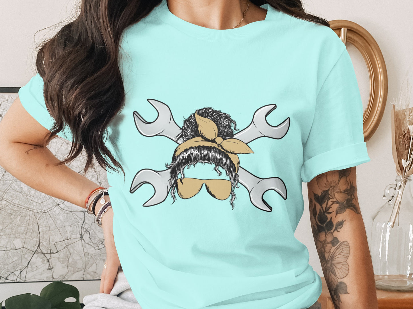Cool Wrench Crossed Bandana Graphic Tee Shirt Product