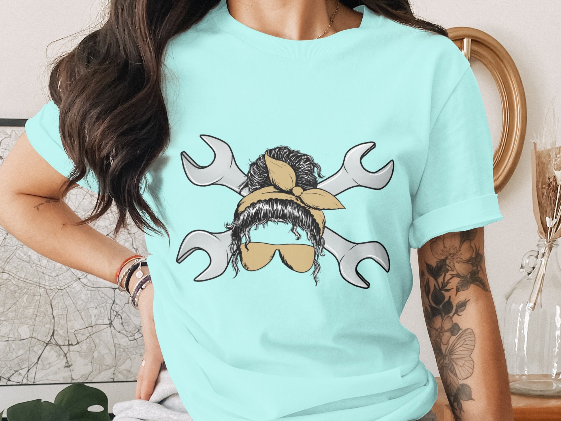 Cool Wrench Crossed Bandana Graphic Tee Shirt Product