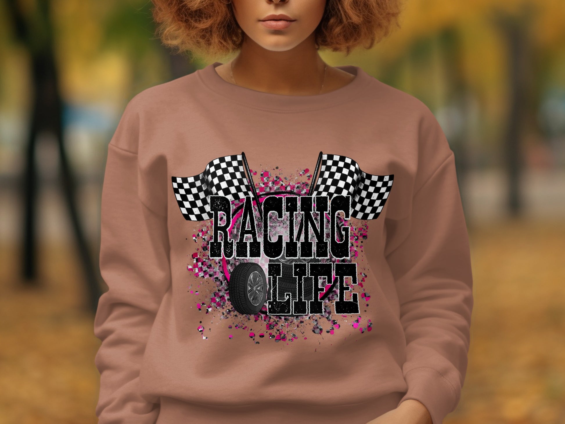 Racing Life Checkered Flag Graphic Sweatshirt