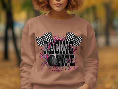 Racing Life Checkered Flag Graphic Sweatshirt