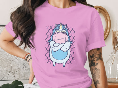 Adorable Grumpy Unicorn Cartoon Graphic Tee Shirt