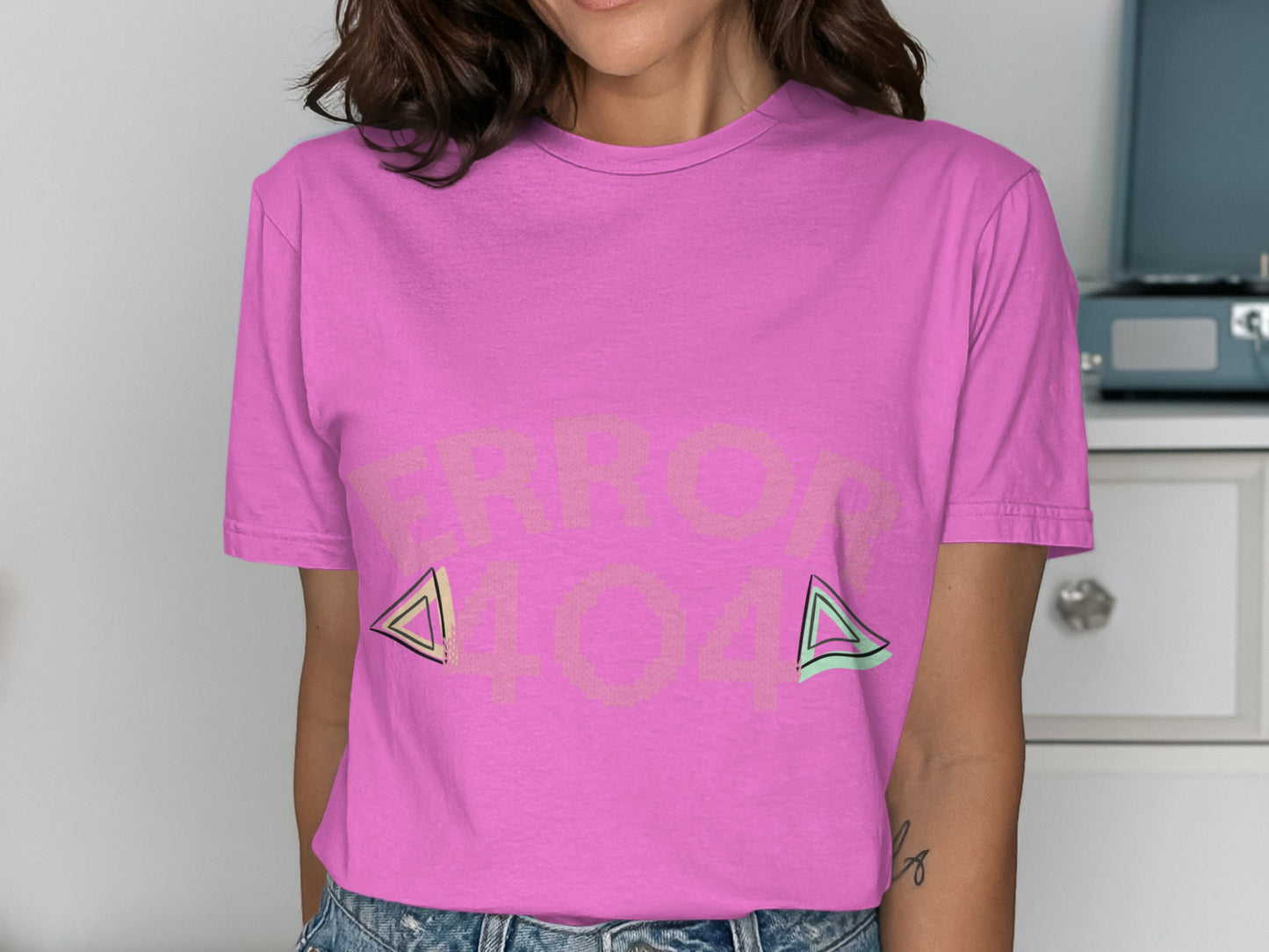 Error 404 Pink T-Shirt with Triangle Designs