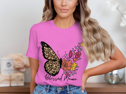 Blessed Mama Butterfly and Floral Graphic Tee