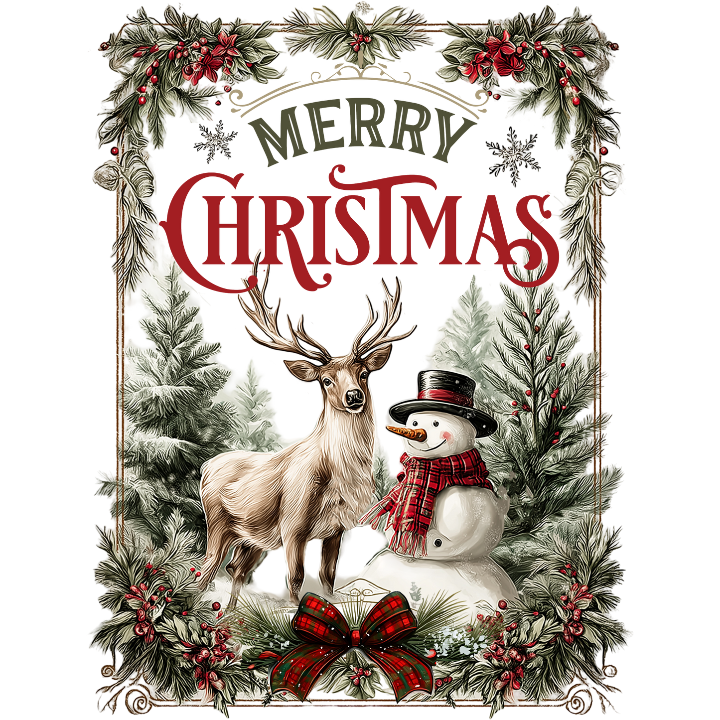 Festive Merry Christmas Deer and Snowman Holiday Decor